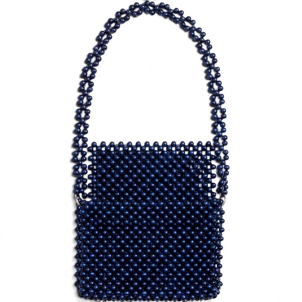 Vintage 1960s ADG Fashion Imports Beaded Navy Blue Retro Purse Bag - Picture 3 of 11